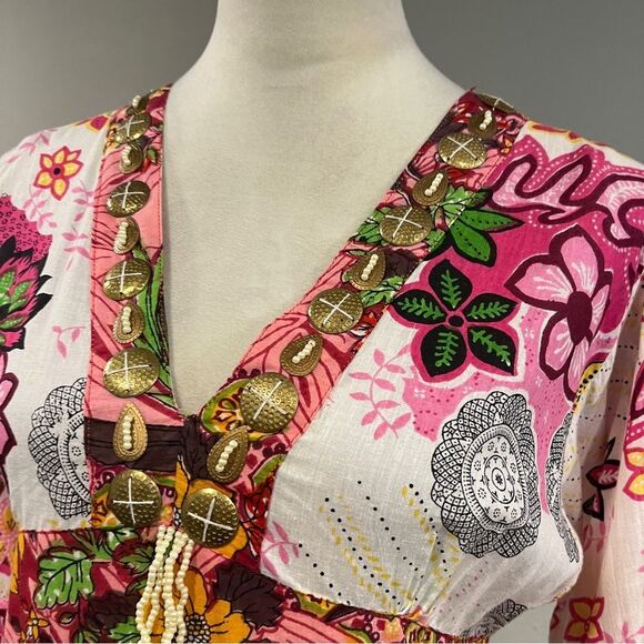 Floral beaded long sleeve V-Neck Dress size large - Picture 2 of 13